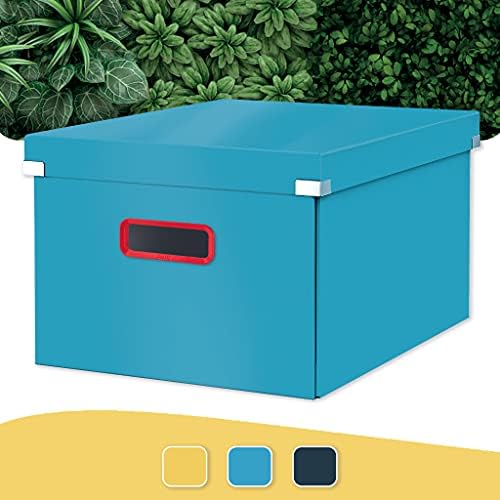 Leitz Click & Store Medium Storage Box, Foldable A4 File Box with Lid, Premium Strong Cardboard Container for Home/Office Filing, Cosy Range, Calm Blue, 53480061