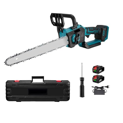 Motosierra eléctrica inalámbrica de 1200 W, 1200 W, con 2 pilas de 1500 mAh, Rushless para cortador de madera, jardín y árboles (azul)