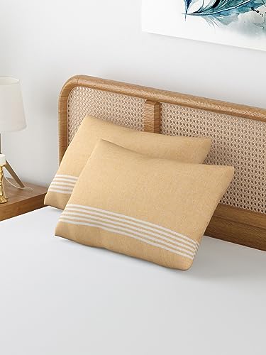 Image of 180 TC Pillow Cover Set of 2 | Pillow Cover Cotton 100% | Pillow Cover Set of 2 King Size | Wrinkle Free & Fade Resistance | Striped Pattern | Standard Size | All Season Use (Light Blue1)