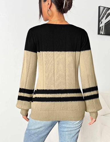 HOTOUCH Sweaters for Women 2025 Fall Trendy Tops Casual Puff Sleeve Square Neck Cute Tunic Pullover Blouses XS-XXL4