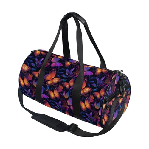 Red Butterfly Sports Duffel Bag Full Print Barrel Gym Bag with Side Zipper Pocket and Inner Compartment, Durable Lightweight Fabric for Sports, Training, Travel and Outdoor Use