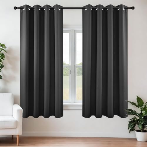 Image of 100% Blackout Curtains 60 Inches Window, 2 Thick Layers Heat and Full Light Blocking Soft Thermal Insulated Drapes for Bedroom (Set of 1 Pc, Gray, 5 Feet)