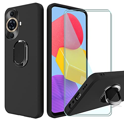 CAXKJE para Huawei Nova Y71 (6.75 Pulgada) Fundas + 2 Piezas Protector Pantalla,Negro Soporte Caso Silicona Cover Carcasa Suave Case,para Nova Y71 Cristal Templado Film