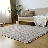 BestOnePlus 【帝人TEIJIN中綿+エアロゲル】ラグ カーペット 冬 ふわふわ 130×190（約1.5畳） あったか 6層構造 アルミシート入り 吸湿発熱 蓄熱保温 接触温感 花柄滑り止め 静電気防止 光触媒加工 抗菌防臭防ダニ 床暖房 ホットカーペット対応 丸洗い グレージュ