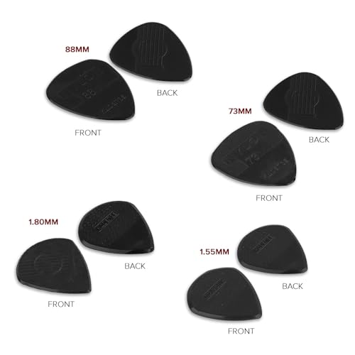 Image of Kadence NG4 Jamming Series Nylon Guitar Picks (Pack of 4) | 0.73, 0.88, 1.55 & 1.80mm Plectrums | Anti-Slip Grip for Precision Control | For Acoustic, Electric & Bass Guitars | Black