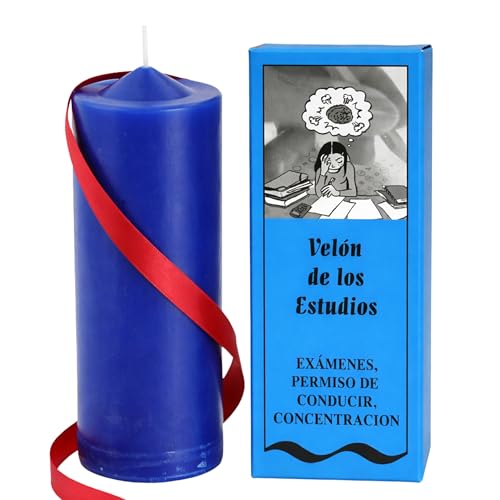 Velón Preparado para Estudios Azul – Vela Ritualizada para Exámenes, Oposiciones y Carnet de Conducir | Hecho a Mano con Hierbas | Incluye Instrucciones y Oración