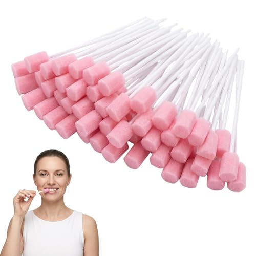 Mouth Sponges on Stick for Elderly Oral Care Swabs with Soft Sponge Tips End of Life Care Mouth Swabs Pack of 100 Pink Sponge Sticks for Gentle Cleaning Disposable Oral Hygiene Products