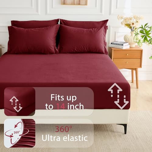 MUXHOMO 7 Pieces Full Comforter Set, Soft Bed in a Bag Full Size, All Season Bedding Set with Comforter, Flat Sheet, Fitted Sheet, Pillowcases & Shams, Burgundy Red