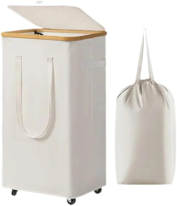 Large Laundry Hamper with Wheels, 60L Rolling Laundry Basket with Lid & Handle, Heavy-Duty Mobile Clothes Hamper, Slim Rolling Design with Removable Bag (black)