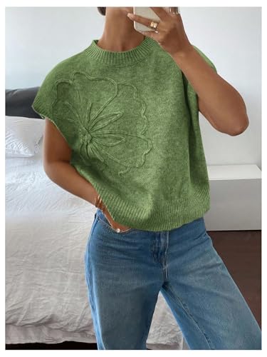 Image of SOLY HUX Women's Short Sleeve Sweater 3D Floral Sweaters Pullover Tank Tops Knit Vest Trendy Fashion Clothing