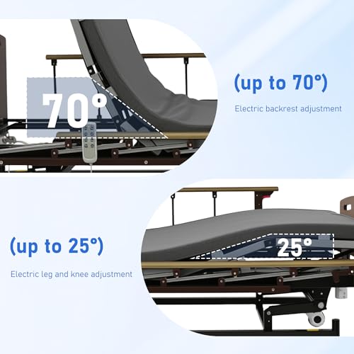 OxtraCare Zygenair Hospital Bed 6-Section ABS Ergonomic Design, 3 Function Adjustable Medical Homecare Bed for Home Use, Electric Nursing Bed with Mattress and Remote Control, IV Pole Included - Thumbnail 6