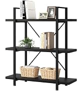 Mudmasa Boekenkast, zwart, staand rek met 3 niveaus, houten metalen frame, eenvoudige montage, indus...