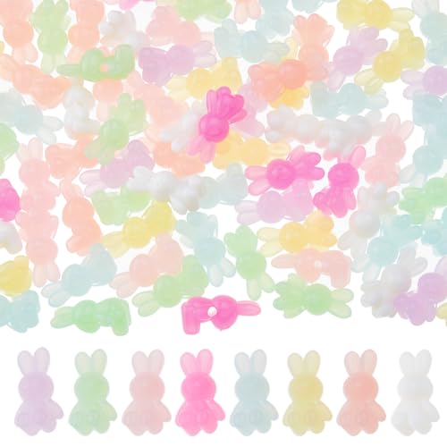 DICOSMETIC 100Pcs Bunny Bead Easter Acrylic Rabbit Beads Random Color Opaque Solid Bead Large Hole Animal Loose Beads Spacers for DIY Jewelry Making Hole: 3mm