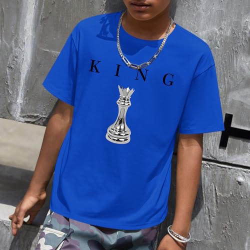 Image of Boys Graphic Tee King Chess Printed T-Shirt Kids Cool Designer Shirts Short Sleeve Shirt Clothes for Teen Boy Trendy