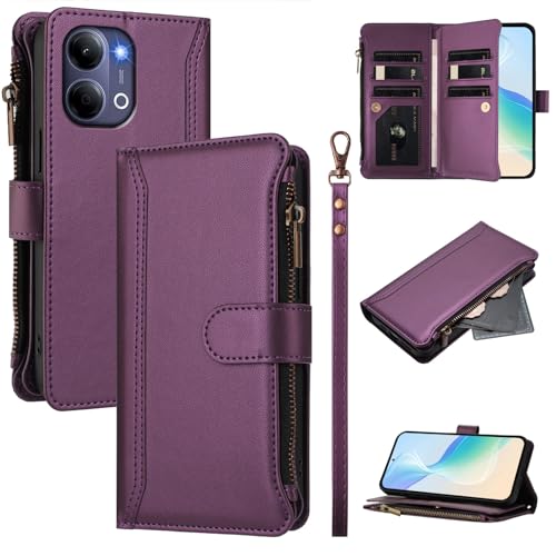 linsuyu Cover Compatible with Vivo Y21 5G 2026,Compatible with Vivo Y05 4G 2026 Zipper Dual Card Slot Wallet Phone Case Purple