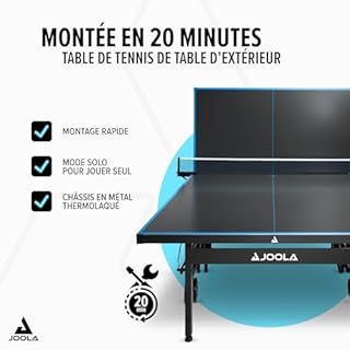 JOOLA Table de ping-Pong d'extérieur J500A Professionnelle en Aluminium 6 mm, Surface Composite, résistante aux intempéries, Base Pliable à Assemblage Rapide Gris/Bleu
