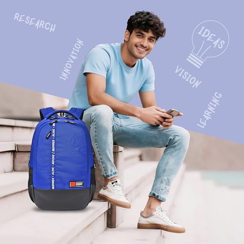 Image of Gear Inspired 19 inch /36L Large Water Resistant School Bag | Casual Backpack | Daypack | Travel Backpack | Kids Bag for Boys /Girls (Blue - Black)