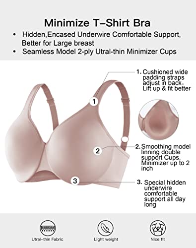 Underwire Bras For Women Full Figure Women's Minimizer Bras For Women Full Coverage Seamless Bra Deep Cup T Shirt Bra Wire Support Wide Straps Non Padded Comfortable Bras Warm Taupe 34Dd 34 Dd #TOP5