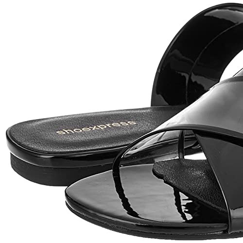 Image of shoexpress Women Black Solid Pu Open Toe Flats Sandal