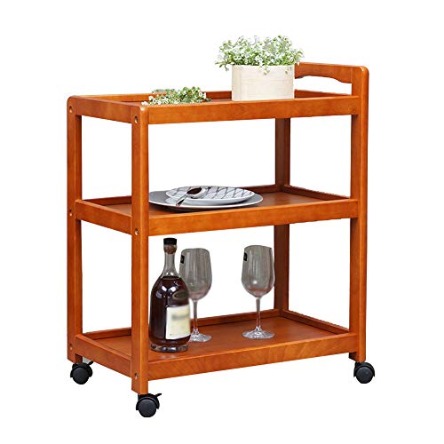 XPLKQXE Mesa Carrito Camarera Cocina Móvil Rueda De Goma Madera Maciza 3 Niveles con Frenos, Capacidad De Carga 30 Kg, 3 Colores(B)