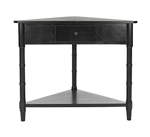 Image of SAFAVIEH Furniture - Gomez 1-Drawer Corner Table - Distressed Black - Solid Wood - Classic Corner Storage Design - Ideal for Entryway, Living Room, Home Office, 33.1 inchW x 17.3 inchD x 28 inchH (AMH5709B)