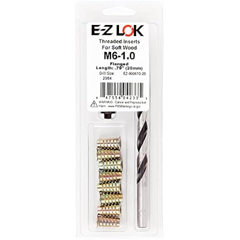 E-Z Hex Thread Repair Kit for Soft Wood Flanged Threaded Inserts M6-1.0 x 20mm, Drill, Installation Tool Cover