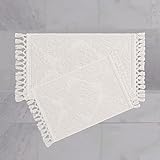 Jean Pierre - Ricardo Bath Mats, Set of 2 Woven Fringe Bathroom Rugs, 100% Cotton, Premium Bathroom Decor - Measures 17' x 31' and 21' x 41' - White