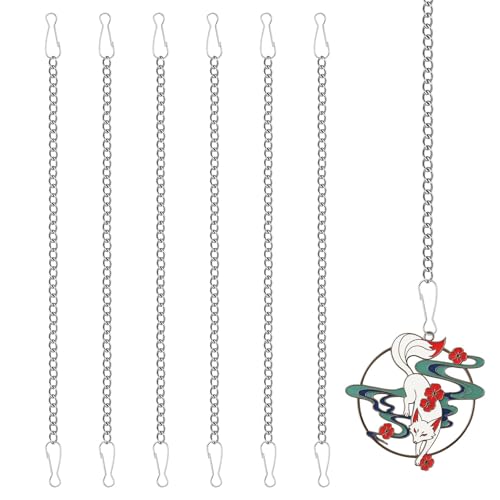 Image of 6 Pcs 20 Inch Stained Glass Window Hanging Chains with Safety Hooks, Silver Stainless Steel Picture Hanging Chain, Decorative Chain for Window Art Decor, Patio Garden Outdoor Decorative Glass Panels