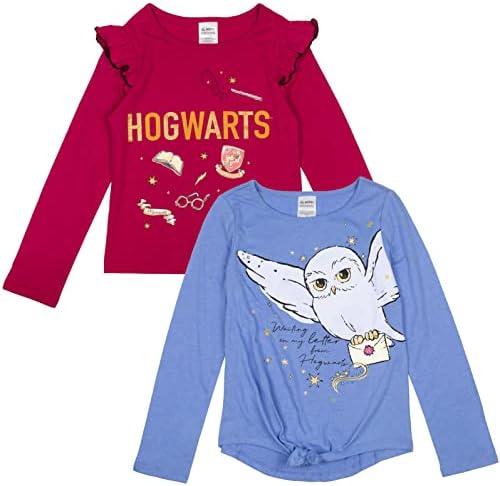 Harry Potter Hogwarts Hedwig Owl Big Girls 2 Pack Graphic T-Shirts Maroon/Blue 10-12