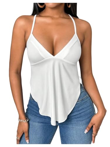 GORGLITTER Women's Deep V Neck Asymmetrical Ruffle Cami Tops...