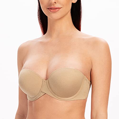 Image of MELENECA Women's Push Up Strapless Bra Padded Underwire Stay Put Lift | Non-slip silicone grip, seamless shaping, lift support and comfortable wear for weddings, dresses and daily outfits
