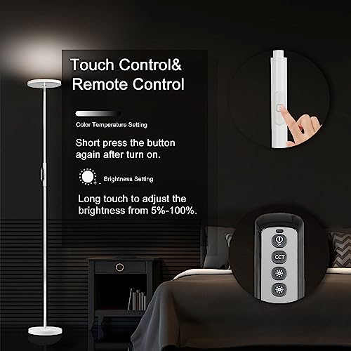 Image of JOOFO LED Torchiere Floor Lamp with Remote, Stepless Dimmable Standing Lamp | Super bright uplight fills ceilings and dark corners for living rooms, bedrooms, home offices, reading nooks and apartments