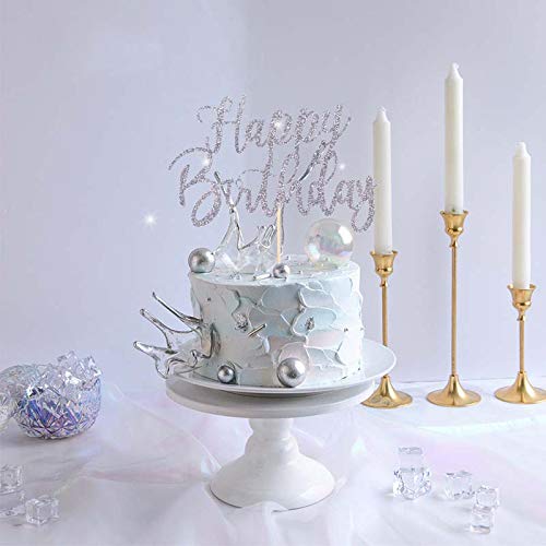 Yuinyo Handmade Glitter Happy Birthday Cake Topper, Happy Birthday Cake Bunting Decor,Birthday Party Decoration Supplies (Silver) #TOP3