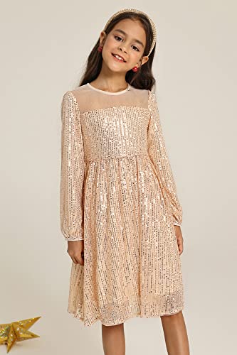 Danna Belle Girl Sequin Party Dress Formal Birthday Pageant Sparkle Fancy Prom Long Sleeve Dresses 5-12Years2