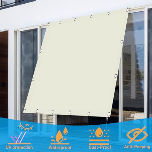 Toile ombrage 3.5 x 4 m rectangulaire imperméable blanc cassé avec cordes - 4
