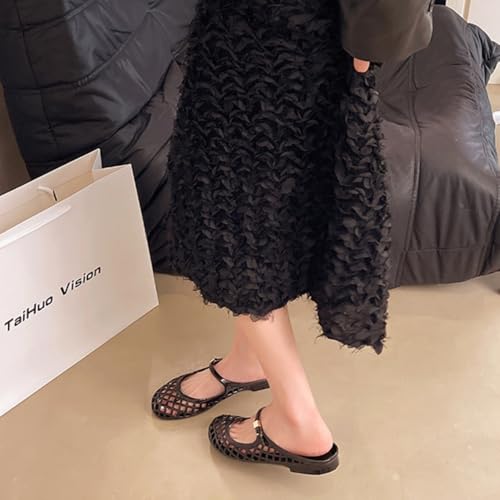Image of Jelly Mesh Ballet Flats for Women Clear Hollow Jelly Shoes Sandals Round Toe Non-Slip Beach Ballerina Jellies Flats Shoes