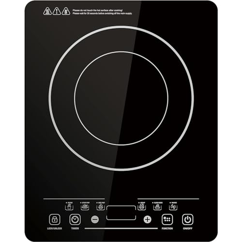 Portable Hot Plate, Hot Plates for Cooking, Induction Hob 2000W Single Cooking Zone with Touch Control Ceramic Glass Panel 8 Power Levels 3 Hours Timer Child Lock