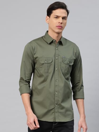 Image of Majestic Man Men's Washed Cotton Twill Casual Shirt -| with Dual Flap Pockets - Slim Fit | Full Sleeve | Casual Wear | Trendy & Comfortable