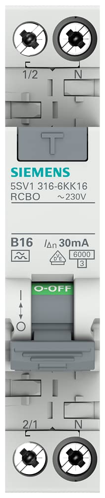 Siemens 5SV13166KK16 FI/LS kompakt RCBO 1P+N 6kA TypA 30mA B16 230V, Fehlerstrom- und Überlastschutz in 1TE (50% Platzersparnis)