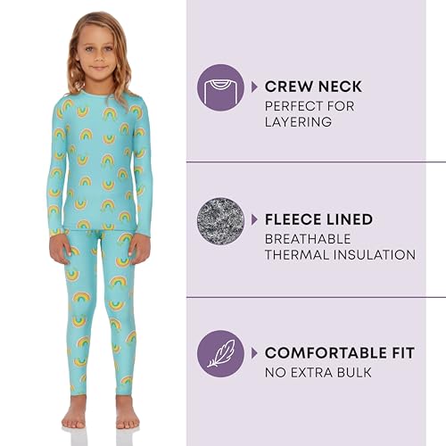 Rocky Thermal Underwear Kids Girls Thermal Underwear Set Toddler Long Johns kid Thermals Kid Base Layer kids thermals top bottom set, Rainbow Design, X-Small, Standard-185 GSM, THERMALS SET