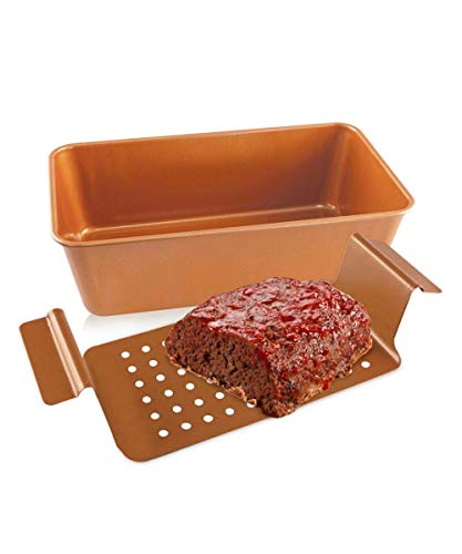 Volar Non-Stick Meatloaf Pan 2-Piece Healthy Meatloaf Pan Set Copper Coating With Removable Tray Drains Grease #TOP4