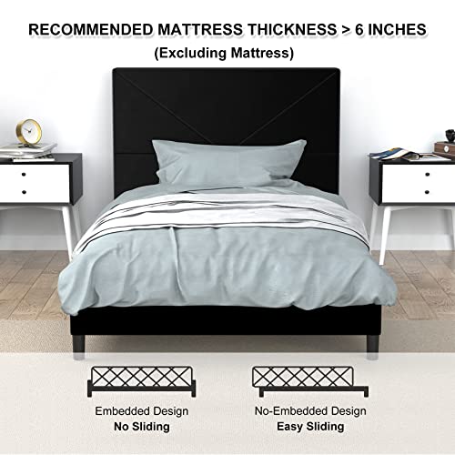 Flolinda Twin Bed Frame, Velvet Twin Upholstered Platform Bed With Headboard, Mattress Foundation, Strong Wood Slat Support Bed Frames, No Box Spring Needed, Noise Free,Easy Assembly #TOP5