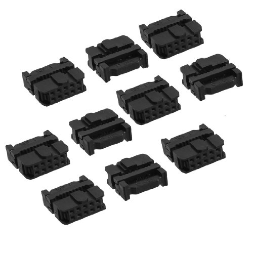 sourcing map 10 x 2,54mm Espacio Hembra 10 Pines 10P Plano Cable IDC Enchufe Conector Negro
