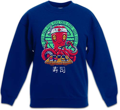 Sweat-shirt bleu enfant 10 ans pull garçon fille imprimé octopus sushi