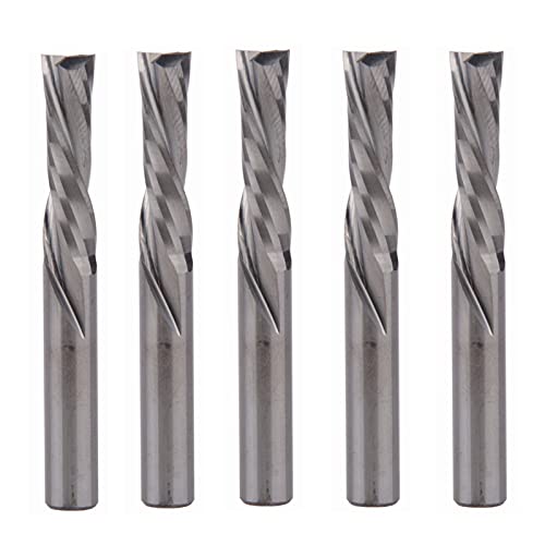 Lot de 5 fraises à compression en spirale 6x22mm à deux cannelures pour bois