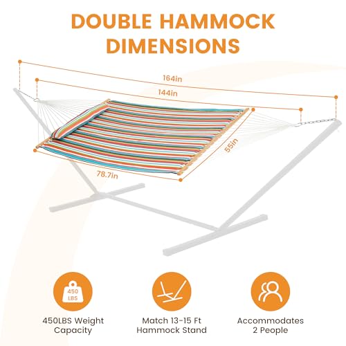 Image of Lazy Daze Double Quilted Hammock with Pillow and Carabiners, Bright Stripe
