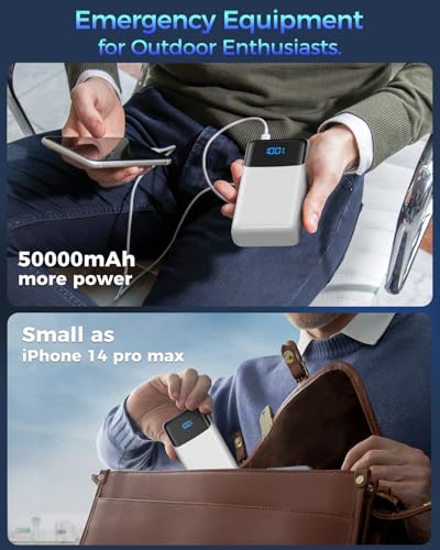 Image of Portable Charger Power Bank 50000mAh, USB-C PD 30W Fast Charging, High Capacity External Battery Pack for Camping, Portable Phone Charger for iPhone 17 /16 /15 /14 /13 /12 /11 Samsung Android (White)