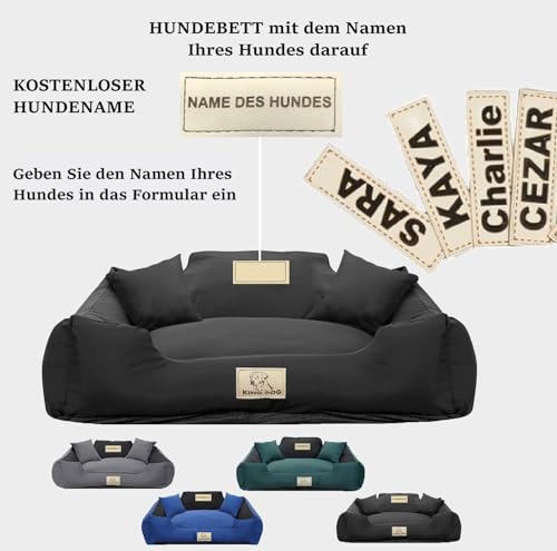 KING DOG Hundebett Grosse Hunde Waschbar L 100 x 75 cm Hundekissen Hundekorb Personalisiert - Name des Hundes Mit Reißverschluss Abnehmbares Kissen rutschfeste Unterseite Silikon Füllung Schwarz