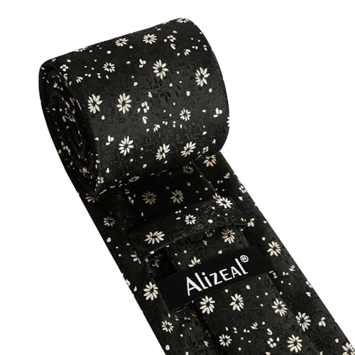 Image of Alizeal Mens 3.15inches Exquisite Floral Tie with Small Flower Printed Pocket Square