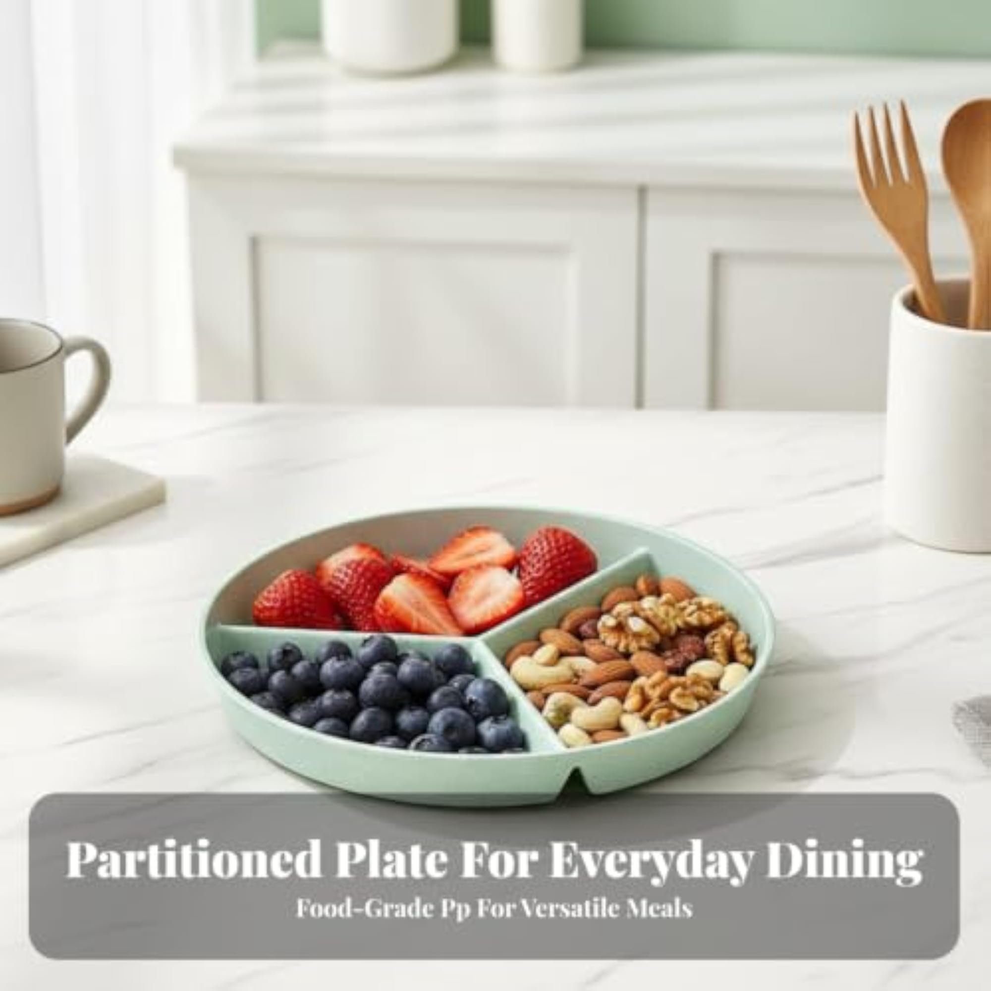 Reusable Round Divided Meal Plate, Durable Dinner Plate